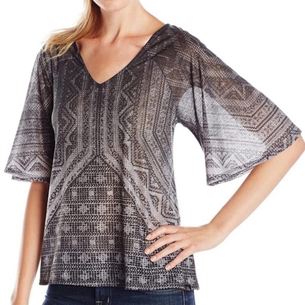 Prana Romy Printed Burnout Flutter Sleeve Top Sz Small
